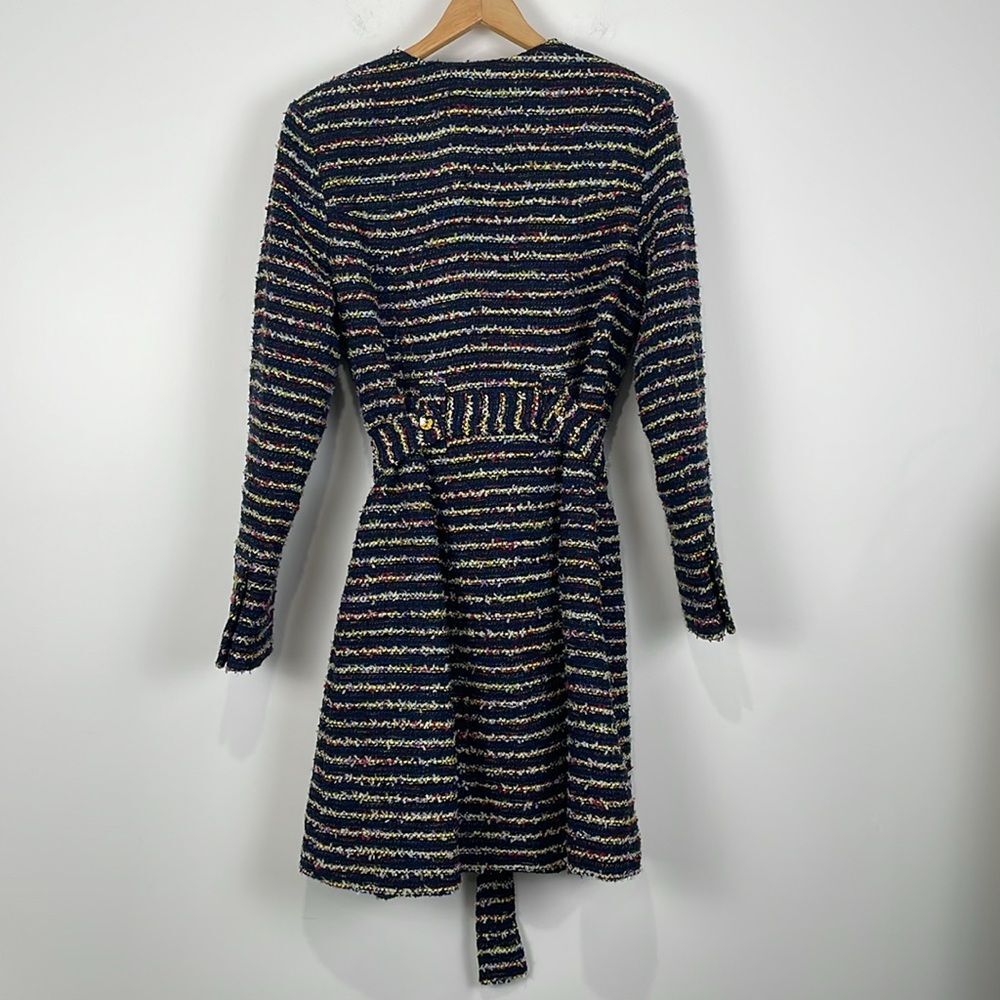 CAbi Coat Headline Topper Belted Women’s 10 Multi-Stripe Lined Thigh Length - Picture 6 of 11